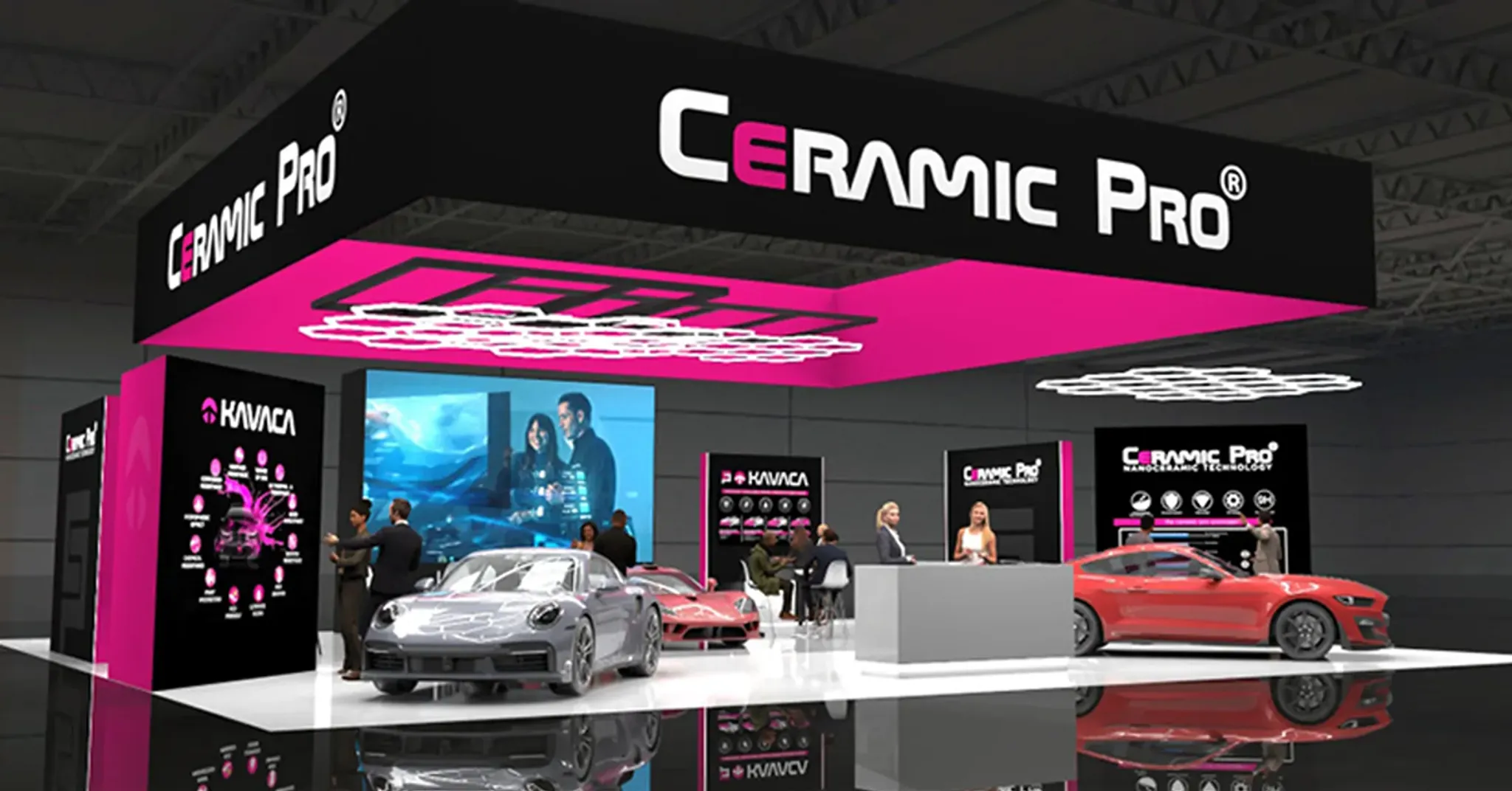 40x50 booth with hanging sign and backlit walls